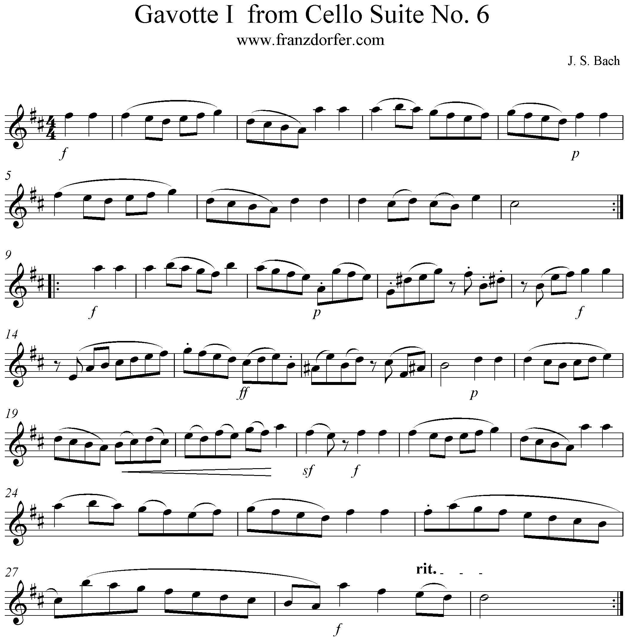 Noten Gavotte I from Cellosuite 6, Bach